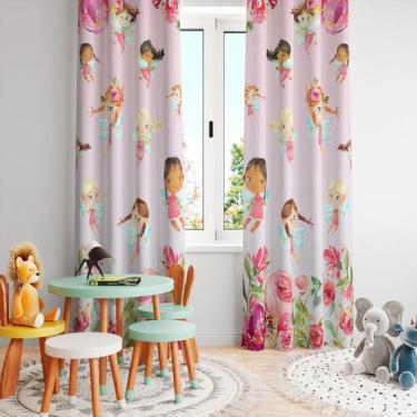 Imagem de Cortina Tecido Oxford Quarto Infantil Fadinhas Flores CI32 - 280x220cm