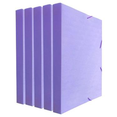 Imagem de Kit 5 Pastas Aba Elástico Ofício Lombo 3cm Linho Serena Dello, Lilás P