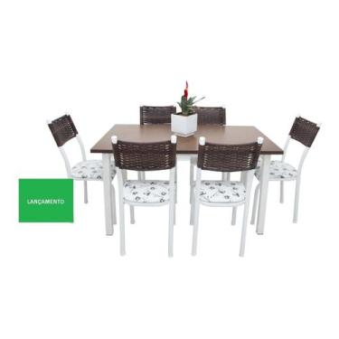 Imagem de Mesa Jantar Conjunto 06 Cadeiras Aço Tampo Mdf Cadeira Junco - Quality