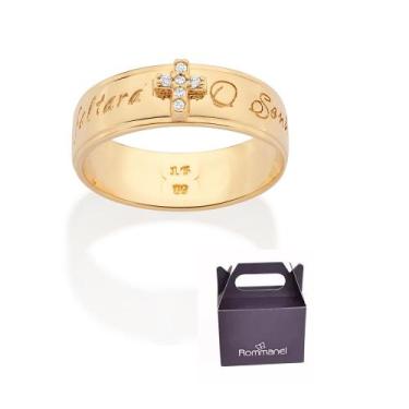 Imagem de Aliança Cruz Frase Banhado à Ouro Zircônia Rommanel 513515, 14, Dourad