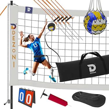 Imagem de DEZONI Rede Portátil De Voleibol | Conjunto De Vôlei Inclui Bola, Placar, Rede De Transporte De Bola, Pregos Para Barraca E Treinador De Pontas De Vôlei