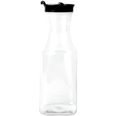 Imagem de Jarra quadrada de plástico transparente de 1000 ml com tampa preta - 3 unidades | Utensílios de servir elegantes perfeitos para festas, piqueniques e reuniões