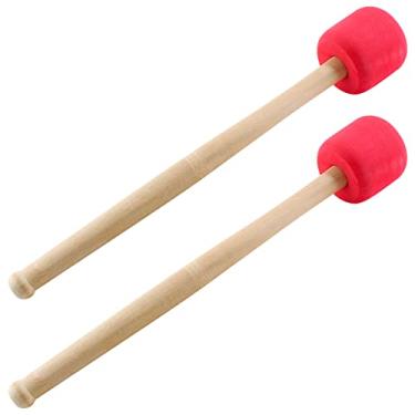 Imagem de Jiozermi 2 peças de martelo de tambor de 32 cm de comprimento, bastão de feltro de lã, bastões de percussão de baixo antiderrapantes, peça de acessório para bateria de bateria, vermelho