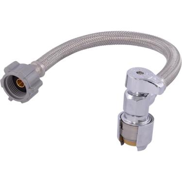 Imagem de SharkBite Conector de vaso sanitário trançado de aço inoxidável máximo de 30 cm com válvula de parada angular de 1/2 polegada, conexão Ballcock de 7/8 polegadas, tubo PEX, cobre, CPVC, PE-RT, HDPE,
