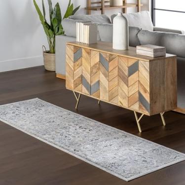 Imagem de nuLOOM Cady Oriental/Persa Tapete de corredor lavável à máquina 2x8 para sala de estar, quarto, sala de jantar, entrada, corredor, cozinha, azul/creme