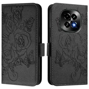 Imagem de Capa carteira rosa e borboleta em relevo para Realme C63 5G, [bloqueio RFID] [suporta carregamento sem fio] 3 compartimentos para cartão e 1 compartimento para dinheiro, capa flip com fivela magnética