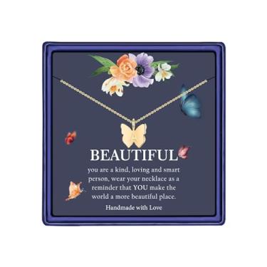 Imagem de Colar de borboleta com inicial Hidepoo para meninas, gargantilha com pingente de borboleta delicado preenchido com ouro 14 K, colar de borboleta com inicial, colar de borboleta personalizado, presentes para mulheres e meninas Dourado