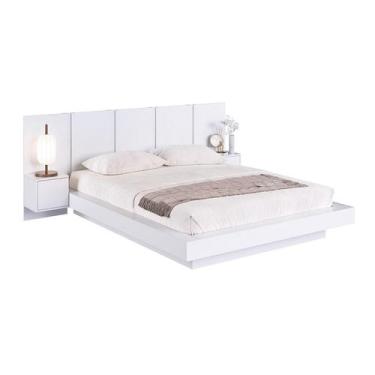 Imagem de Cama Casal Queen Suspensa Com Cabeceira E Mesas 140/160 Zurique Branco