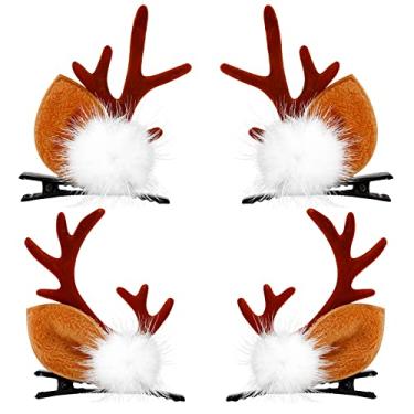 Imagem de Zickupy 2 peças de grampos de cabelo de Natal com chifres de rena, acessórios de cabelo para meninas