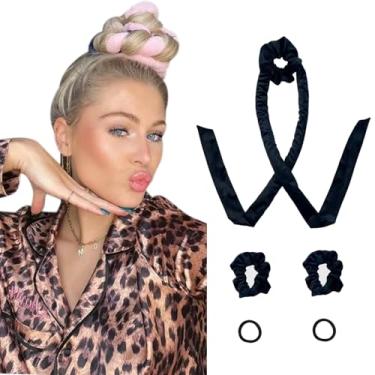 Imagem de DIKOORI Modeladores De Cabelo Sem Calor, Modelador Cachos Veludo, Faixa Cabeça Calor Para Dormir, Conjunto Com Scrunchies - Escova Noturna, Longo Dormir Preto