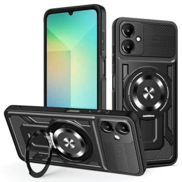 Imagem de Capa compatível com Samsung Galaxy A06 4G/5G SM-A065F/DS SM-A066B/DS, compatível com MagSafe, suporte magnético giratório de 360 graus, capa para celular preta