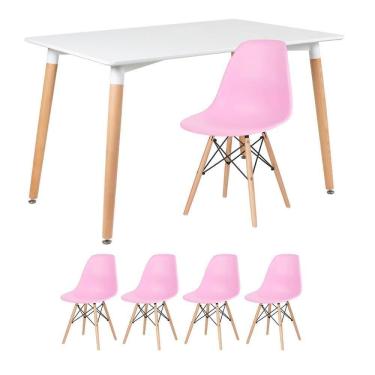 Imagem de Kit - Mesa Retangular Eames 80 X 120 Cm + 4 Cadeiras Dsw Mesa Branco Com Cadeiras Rosa Mesa Branco Com Cadeiras Rosa