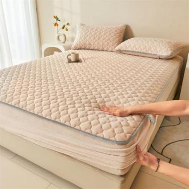 Imagem de Capa de colchão de veludo leite, respirável, protetor de colchão com tiras elásticas, confortável, lençol com elástico para cama de solteiro, queen size, amarelo 180 x 200 cm