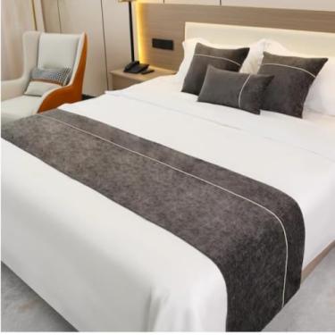 Imagem de Cachecol de corredor de cama de hotel cor sólida de chenille protetor de cama macio toalha de cama cachecol moderno almofada para cama de casal queen king size - cinza | casal/casal 19,7 x 82,6
