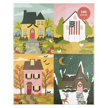 Imagem de Four Seasons Jigsaw Puzzle with Spring, Summer, Fall and Winter by Pippi Post, 18 x 24 Jigsaw Puzzles for Adults 500 Pieces, Gifts for Puzzle Lovers, Picture of a House with a Path and an Animal