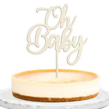 Imagem de Rsstarxi 1 Pack Wooden Oh Baby Cake Topper Baby Shower Cake Topper Gender Reveal Cake Decorations for Boy or Girl Theme Baby Shower Kids 1st Birthday Party Cake Decorations