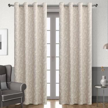 Imagem de Erbnaryx Cortinas blackout 80% para quarto, cortinas com estampa floral rolagem cacau 137 cm de comprimento para sala de estar, cortinas art déco vintage, cortinas de janela com isolamento térmico
