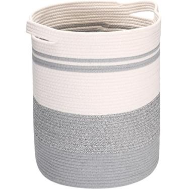 Imagem de Sea Team Cesta de armazenamento de algodão de tamanho grande com alças, cesto de roupa suja, balde de tecido, tambor, organizador de brinquedos de roupas para quarto infantil, 45 x 50 cm, design