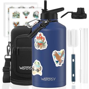 Imagem de Garrafa de água isolada de 2,5 l (fria por 48 horas), livre de BPA e à prova de vazamento, frasco de água de aço inoxidável de 1,5 galão, jarro de água com tampas de bico de canudo para academia