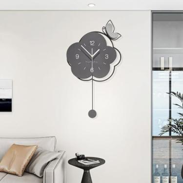 Imagem de BBYYT Relógio de parede grande para sala de estar, relógio de parede moderno de 61 cm com pêndulo de metal, relógio silencioso criativo, operado por bateria para cozinha, entrada, quarto, escritório
