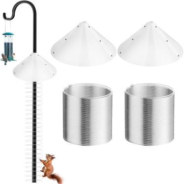 Imagem de Shimeyao Conjunto de 2 defletores de esquilos de 48 cm para alimentador de pássaros com mola antiesquilo dispositivo de proteção de bobina de metal barreira de cone para ganchos de pastor ao ar livre
