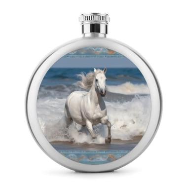Imagem de Cantil de aço inoxidável, cavalo branco correndo no mar, frasco clássico de bolso, cantil, garrafa de viagem, portátil, cantil de metal