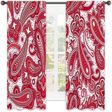 Imagem de Cortina isolada Paisley Shading, estampa de design de arte paisley, cortinas blackout com absorção de som para decoração de sala de jantar/festa, L 132 x C 137 cm