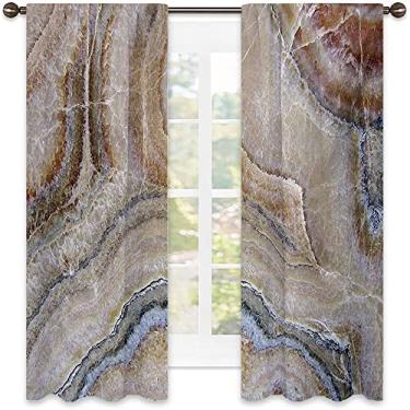 Imagem de Cortinas blecaute de mármore para quarto - Cortinas de escurecimento de ambiente com isolamento térmico para sala de estar, L 132 x C 137 cm cinza canela bege bege