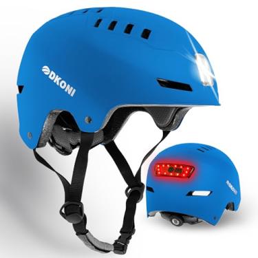 Imagem de DKONI Capacete De Bicicleta Inteligente Com Luz Led Frontal E Traseira Recarregável Por Usb, Adulto Para Uso Urbano, Ciclismo, Scooter, Skate Patinação (Médio, Azul)