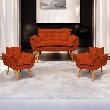 Imagem de Kit Namoradeira Decorativa + 2 Poltronas Para Sala Recepção Manicure Consultório Alice Suede