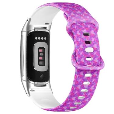 Imagem de Pulseira de silicone macio compatível com Fitbit Charge 5/Fitbit Charge 6 (coração rosa choque) para mulheres e homens