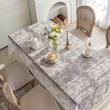 Imagem de KAIJIE Toalha de mesa de material de poliéster, design de renda vazada, decoração retangular, toalha de mesa jacquard para cozinha, sala de jantar, restaurante 140 x 240 cm