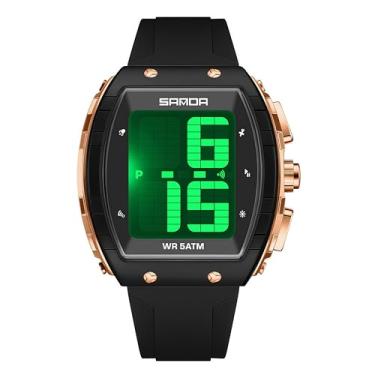 Imagem de Gosasa Relógio digital masculino falante grande LED 5ATM à prova d'água à prova de choque relógio de pulso esportivo com tempo de voz, alarme, temporizador, luz de fundo, visor de fácil leitura, Preto