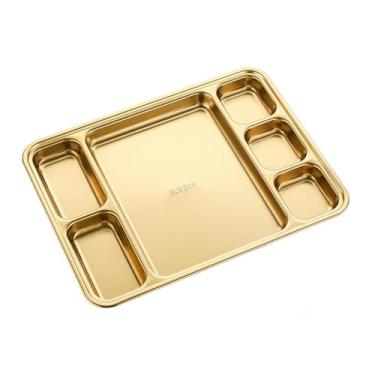 Imagem de Prato de churrasco multi-grade de aço inoxidável com personalidade simples e utensílios de mesa criativos - banhado a ouro seis grades 28x21x2.0