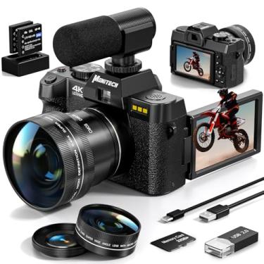 Imagem de Câmeras digitais 4K para fotografia, câmera vlogging de 48 MP para YouTube com tela flip de 180°, zoom digital 16x, flash e foco automático, lente grande angular e macro de 52 mm, 2 baterias, cartão