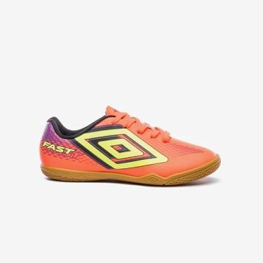 Imagem de Chuteira Futsal Umbro Fast II Jr, Coral/Electric Purple/Limão, 35