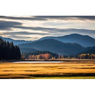 Imagem de Quadro Decorativo com Estampa View Mountain Range And Lake 50 x 50 Papel 1 unidade