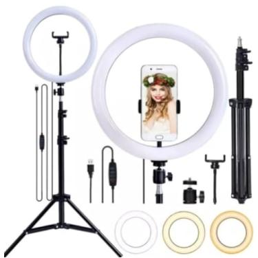 Imagem de Ring Light Led 26cm 10p Tripé 210cm Selfie Youtuber Maquiagem Estetica Com Suporte Para Foto Celular