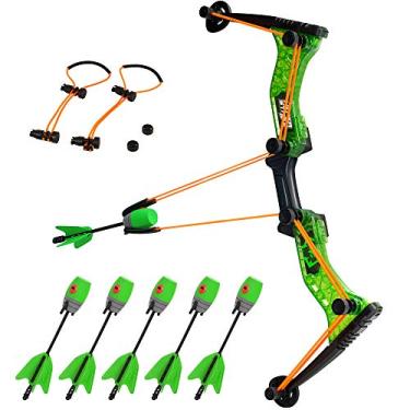 Imagem de Zing HyperStrike Bow Archer Pack, 1 arco verde transparente, 6 flechas de apito zônico verde e 1 conjunto de elásticos laranja, atira flechas de até 250 pés