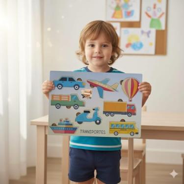 Imagem de Brinquedo Pedagógico Educativo Em Madeira Jogo De Encaixe Infantil (Veículos)