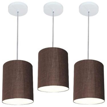 Imagem de Kit/3 Lustre Pendente Cilíndrico Md-4012 Cúpula Em Tecido 18x25cm Café - Bivolt