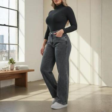 Imagem de Calça Jeans Feminina Wide Leg Pantalona Cinza Grafite - NoBrand, Grafi