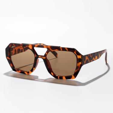 Imagem de Óculos de sol aviador modernos para homens e mulheres, ponte dupla, bordas irregulares, para dirigir, viajar, atividades ao ar livre UV400, Armação de leopardo/lente marrom, Lens Width: 52 Millimeters