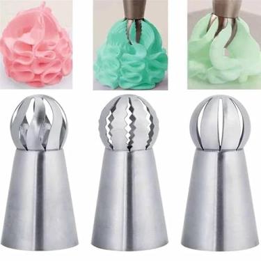 Imagem de 3 pontas de confeitar russas, ponta de pastelaria de aço inoxidável, pontas de bico de confeiteiro russo para cobertura, decoração de bolo de cupcake, fazer folhados, acessórios de utensílios de
