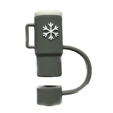 Imagem de Canudos de 10 mm, acessórios para canudos, à prova de respingos, pontas de canudo de silicone à prova de poeira, tampas de canudo (cinza)