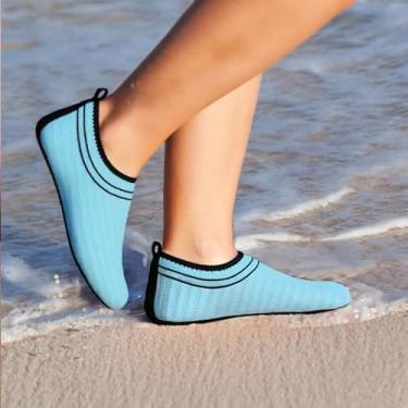 Imagem de Sapatos aquáticos masculinos e femininos, meias aquáticas, portáteis, sem cadarço, sapatos de natação para piscina, veleiro, passeios de barco, Azul claro, 11.5-12.5 Women/10.5-11.5 Men