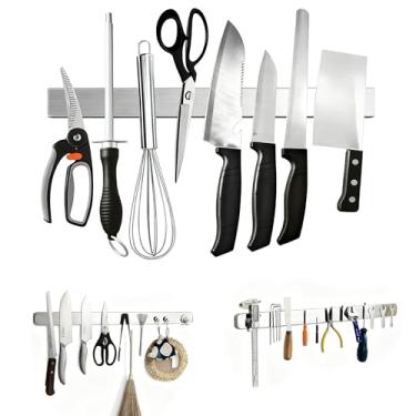 Imagem de Suporte Magnético Para Facas 40 Cm Dupla Fixação Fita Adesiva 3M Ou Parafusos Adequado Para Todas as Facas de Cozinha de Metal