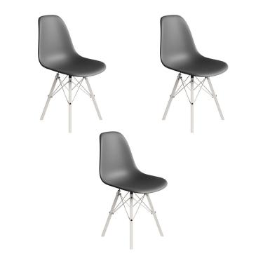 Imagem de Conjunto 3 Cadeiras Eames Estilo Moderno em Ferro Branco com Assento Cinza