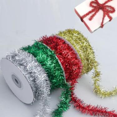 Imagem de 10 metros de fita metálica de Natal, decorações de guirlanda de Natal vermelha com glitter de 3 cm para decoração de árvore de Natal e festa de ano novo