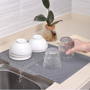 Imagem de Tapete de secagem de pratos de silicone, fácil de limpar, ecológico, resistente ao calor, tapetes de secagem de pratos para balcão ou pia de cozinha